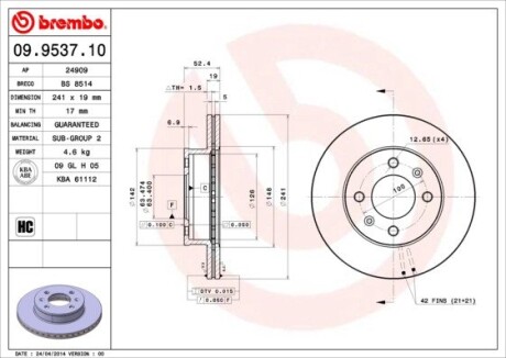 Гальмівний диск brembo 09.9537.10