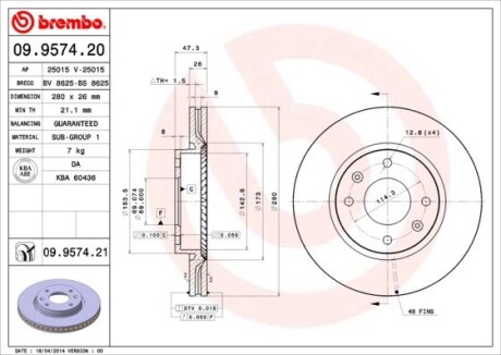 Гальмівний диск brembo 09.9574.21