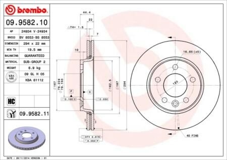 Гальмівний диск brembo 09.9582.11