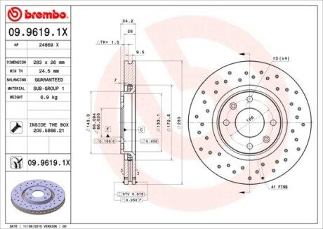 Гальмівний диск brembo 09.9619.1X