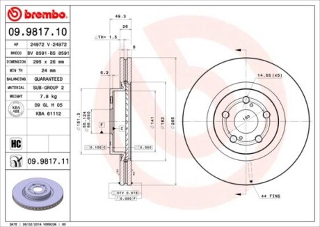 Гальмівний диск brembo 09.9817.10