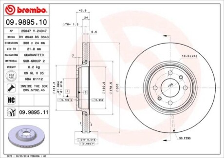 Гальмівний диск brembo 09.9895.10