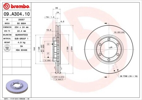 Гальмівний диск brembo 09.A304.10