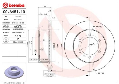 Гальмівний диск brembo 09.A451.10