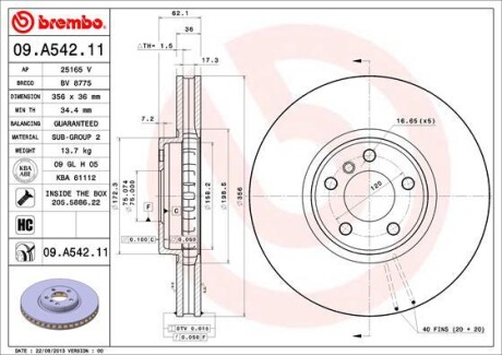 Гальмівний диск brembo 09.A542.11