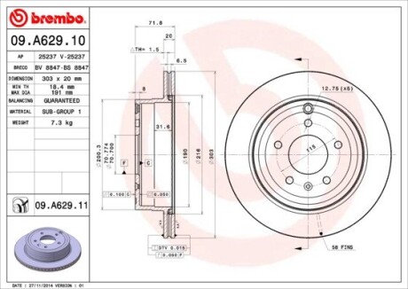 Гальмівний диск brembo 09.A629.10