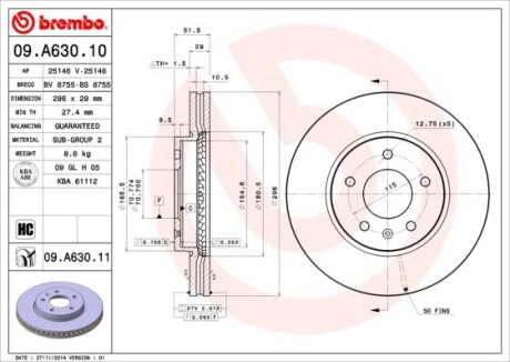 Тормозной диск brembo 09.A630.10