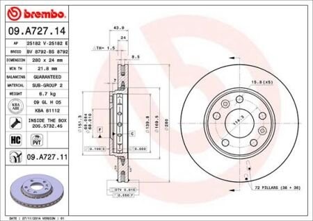 Тормозной диск brembo 09.A727.14