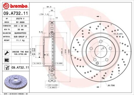 Гальмівний диск brembo 09.A732.11