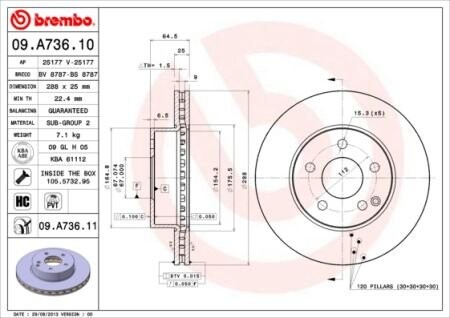 Диск гальмівний brembo 09.A736.11