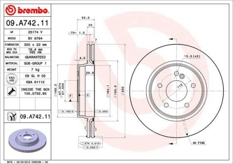 Диск гальмівний brembo 09.A742.11