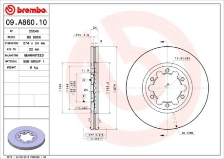 Гальмівний диск brembo 09.A860.10