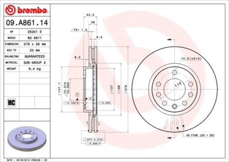 Гальмівний диск brembo 09.A861.14