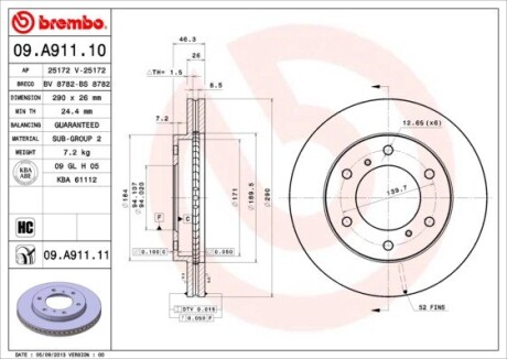 Гальмівний диск brembo 09.A911.11