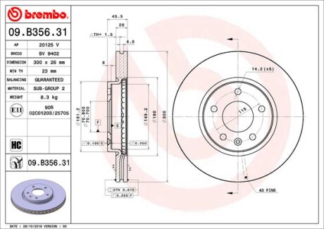 Гальмівний диск brembo 09.B356.31