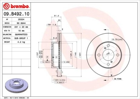 Гальмівний диск brembo 09.B492.10