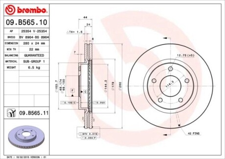 Гальмівний диск brembo 09.B565.10