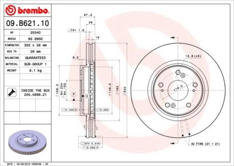 Гальмівний диск brembo 09.B621.10