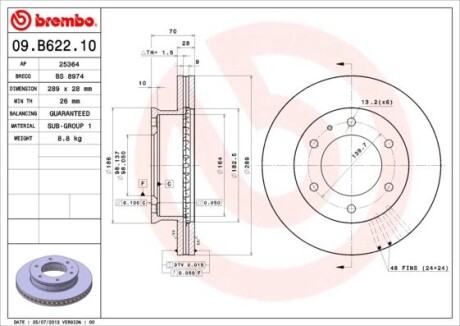 Гальмівний диск brembo 09.B622.10