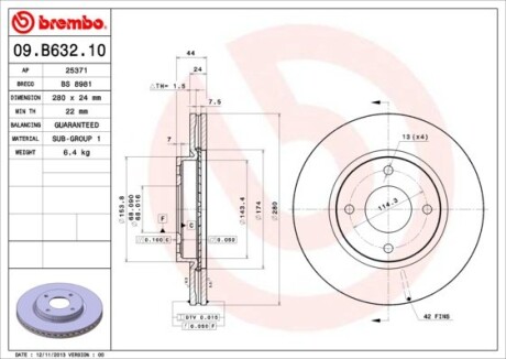 Гальмівний диск brembo 09.B632.10