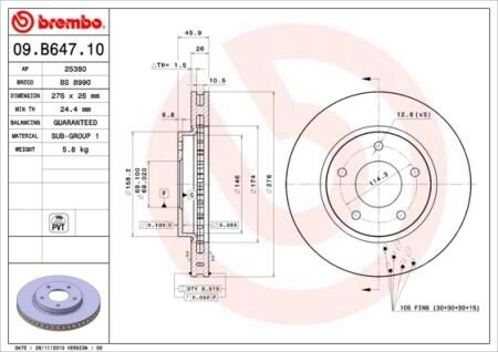 Гальмівний диск brembo 09.B647.11