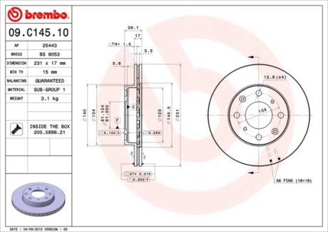 Тормозной диск brembo 09.C145.10