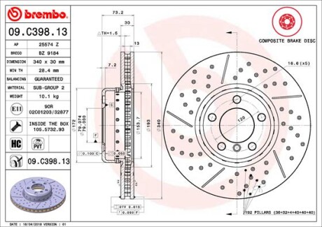 Гальмівний диск brembo 09.C398.13