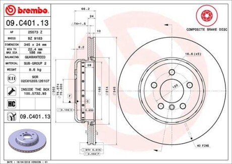 Гальмівний диск brembo 09.C401.13