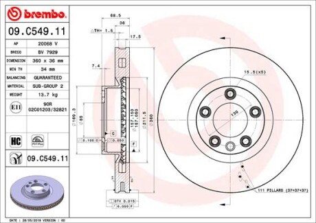 Гальмівний диск brembo 09.C549.11