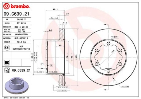 Гальмівний диск brembo 09.C639.21