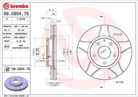 Тормозной диск brembo 09.C654.75