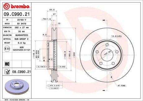 Гальмівний диск brembo 09.C990.21