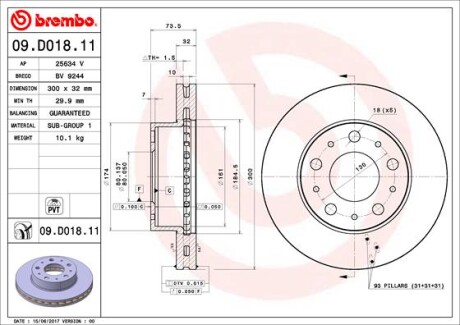 Гальмівний диск brembo 09.D018.11