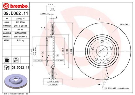 Гальмівний диск brembo 09.D062.11