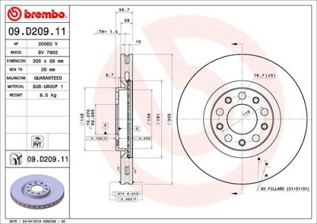 Гальмівний диск brembo 09.D209.11