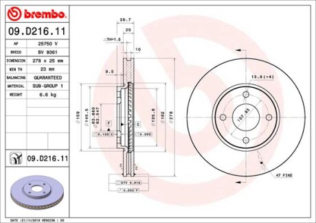 Гальмівний диск brembo 09D21611 (фото 1)