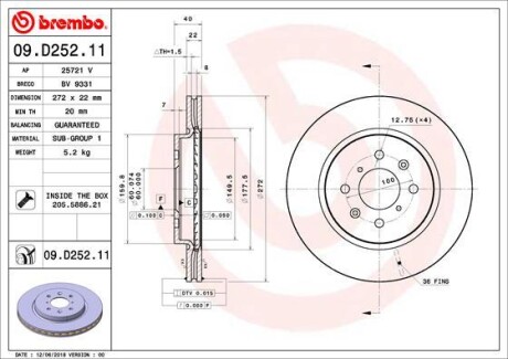 Гальмівний диск brembo 09.D252.11