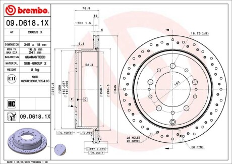 Гальмівний диск brembo 09.D618.1X