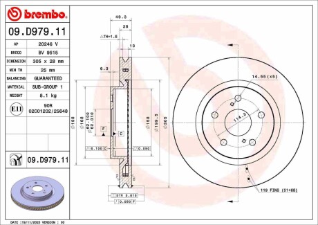 Гальмівний диск brembo 09D97911