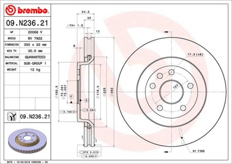 Гальмівний диск brembo 09.N236.21