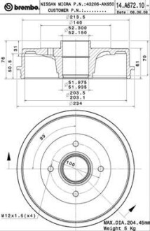 Гальмівний барабан brembo 14.A672.10