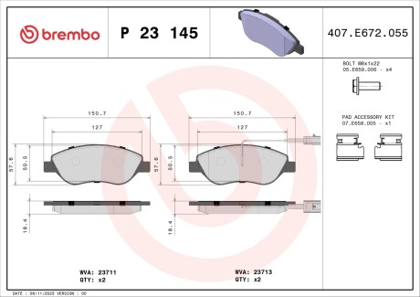 Гальмівні колодки дискові brembo p23 145