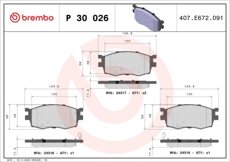 Колодка гальм. диск. HYUNDAI ACCENT, KIA RIO II передн. brembo p30 026