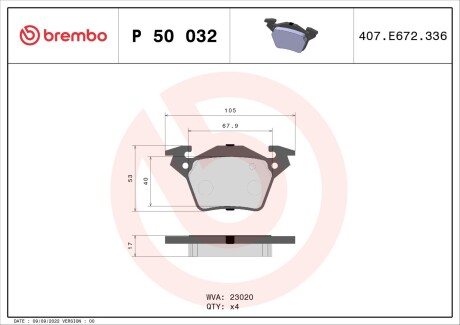 Гальмівні колодки дискові brembo p50 032