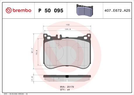 Колодки тормозные передние brembo p50095