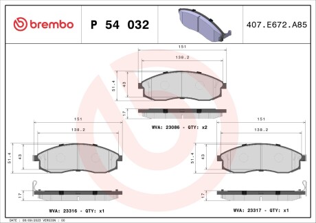 Гальмівні колодки дискові brembo p54 032