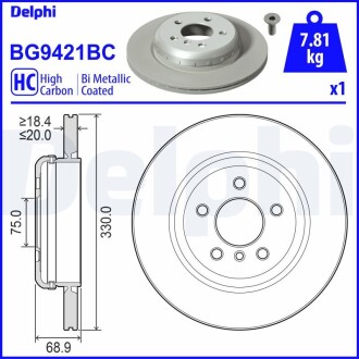 Тормозной диск двухсекционный delphi bg9421bc (фото 1)