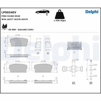 Тормозные колодки, дисковые delphi lp5034ev