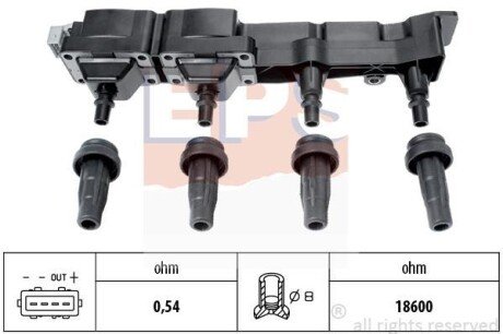 CITROEN котушка запалювання Peugeot 1007/206/207/307 1,6 16V 00-,Berlingo,C2/C3/C4 1,6 16V 00- eps 1.970.407