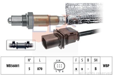 VW Лямбда-зонд EOS 2.0 06-08, GOLF V 2.0 04-08, JETTA 2.0 05-10, PASSAT B6 2.0 05-10, AUDI A3 (8P1) 2.0 FSI 03-08 eps 1.998.443